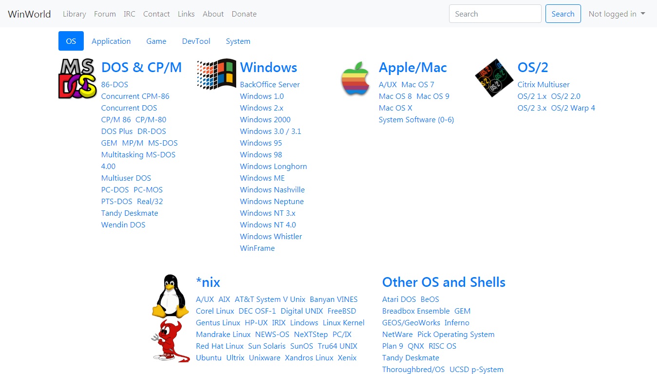 Sistemi Operativi disponibili in WinWorld