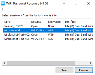 Schermata principale di WiFi Password Recovery